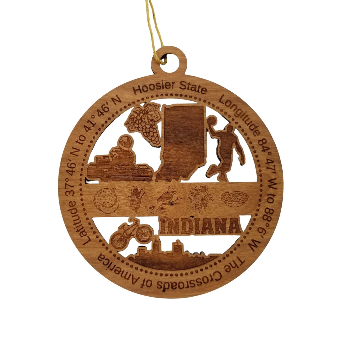 Wholesale Indiana Wood Ornament - IN Souvenir - Handmade