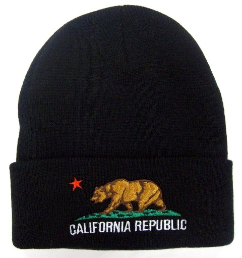 CALIFORNIA REPUBLIC flag embroidered knit beanie