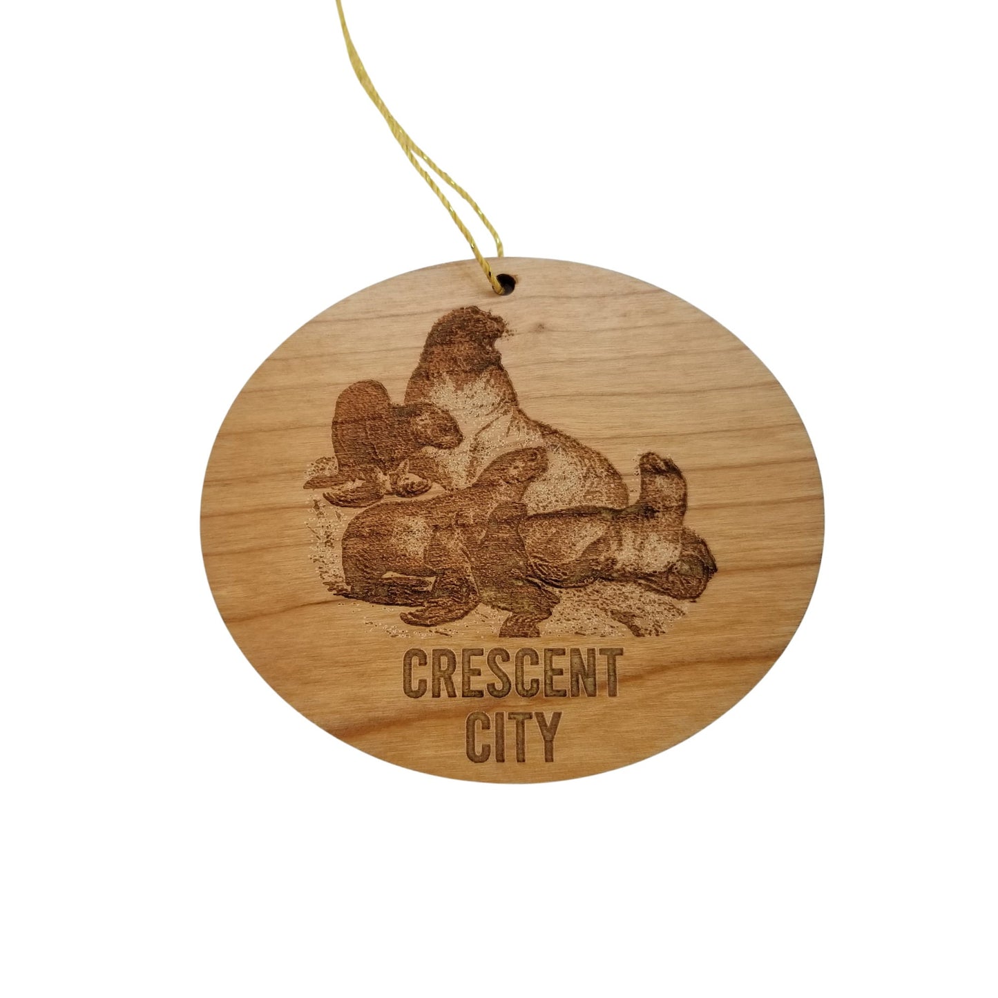 Wholesale Crescent City California Coastal Christmas Ornament Sea Lions Handmade Wood Souvenir