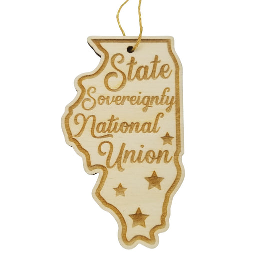 Wholesale Illinois Wood Ornament -  IL State Shape with State Motto Souvenir