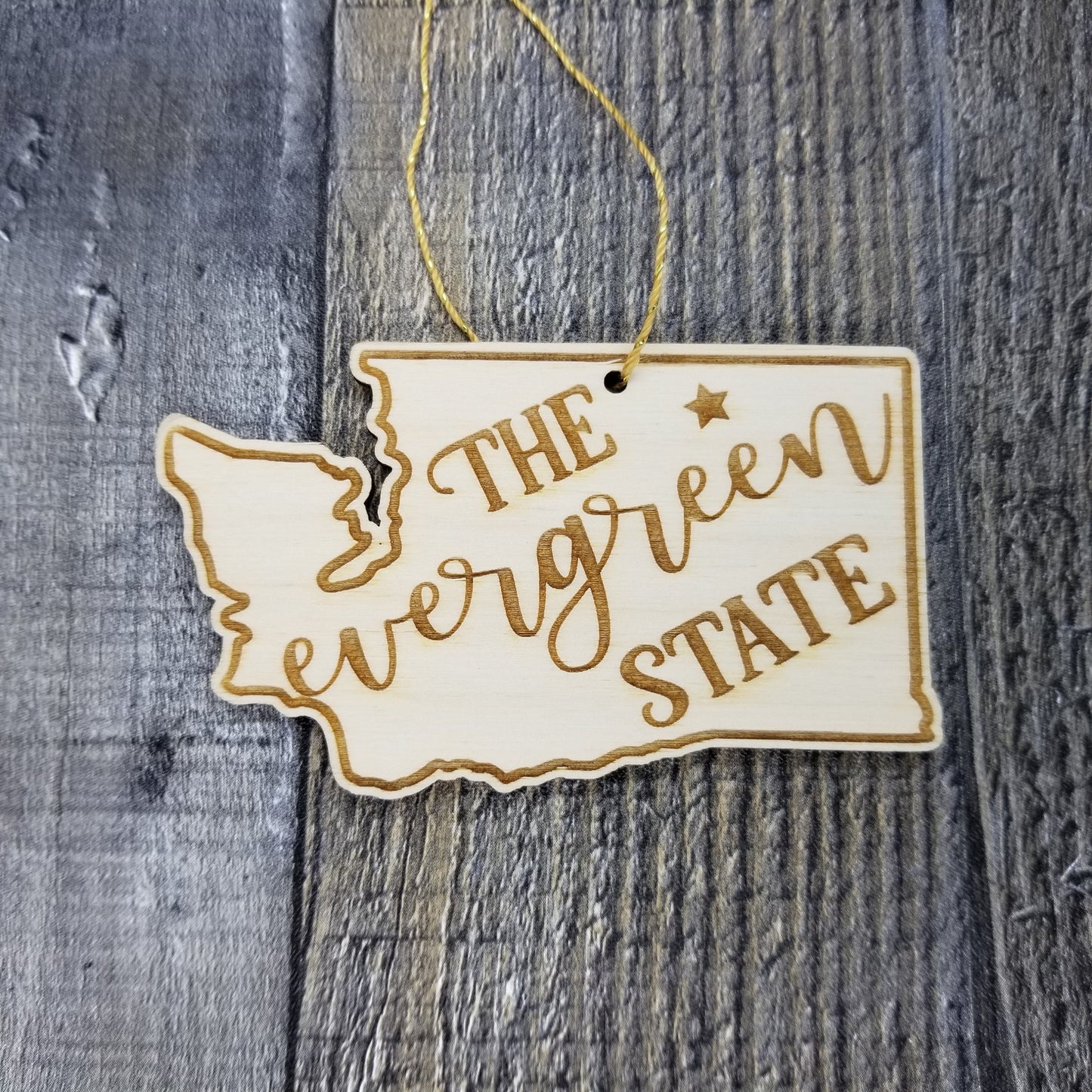 Washington Wood Ornament -  WA State Shape with State Motto - Handmade Made in USA Christmas Decor