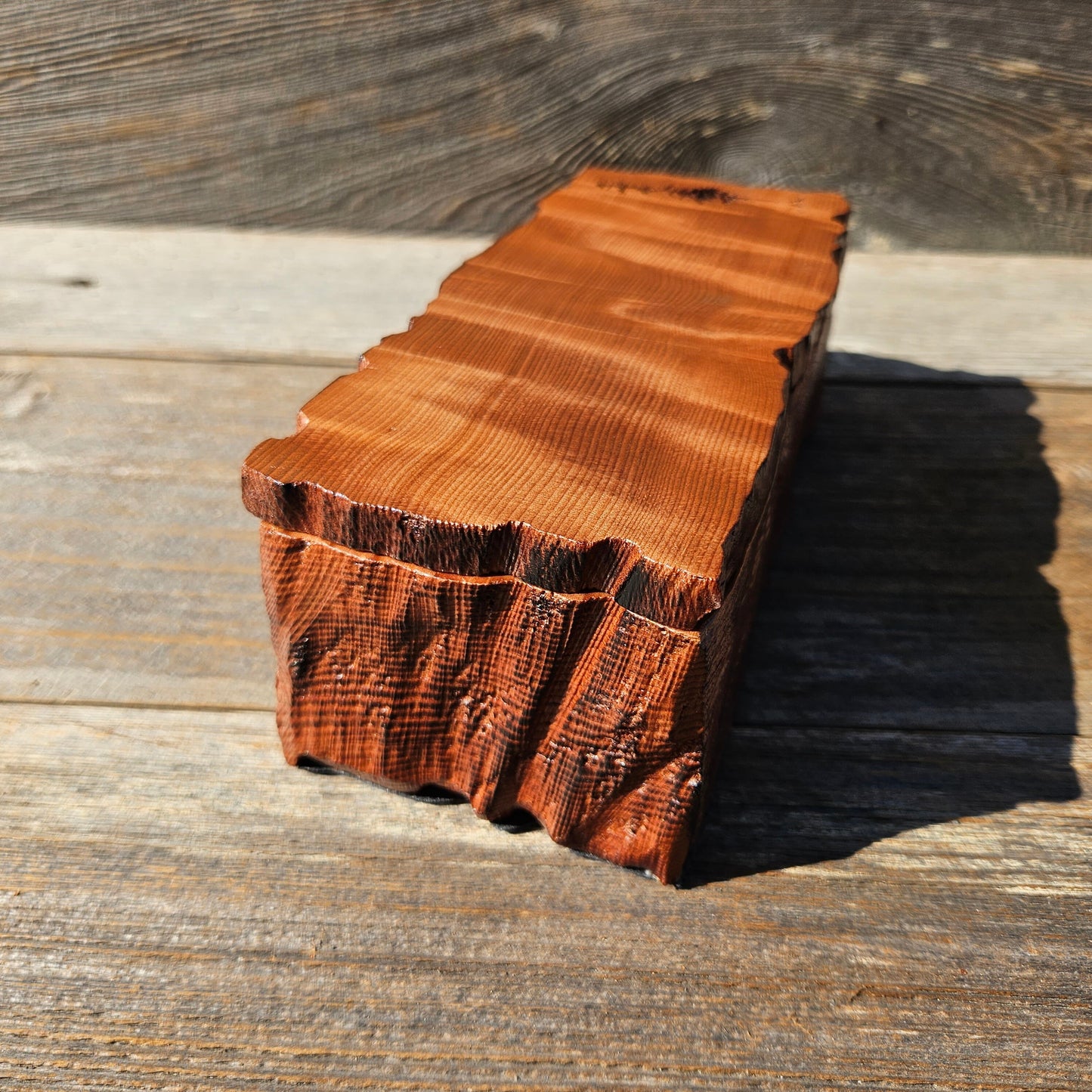 Handmade Wood Box with Redwood Tree Engraved Rustic Handmade Curly Wood #599 California Redwood Jewelry Box Storage Box