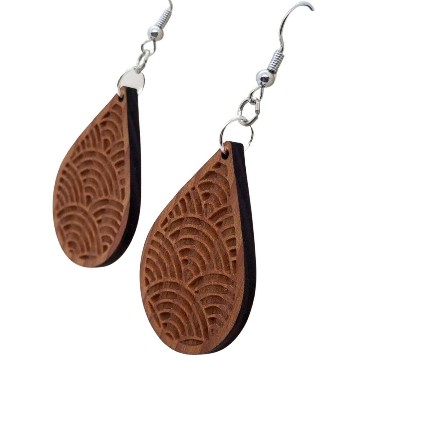 Wholesale Wood Earrings - Engraved Teardrop Wood Earrings - Dangle Earrings - Souvenir Keepsake