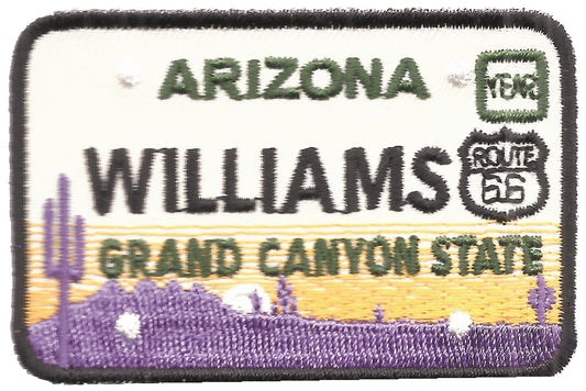 WILLIAMS embroidered ARIZONA license plate patch.