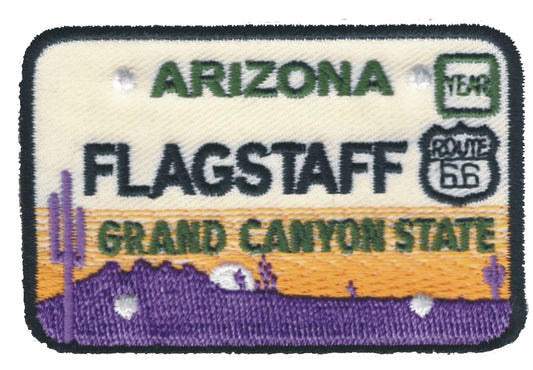 FLAGSTAFF embroidered ARIZONA license plate patch.