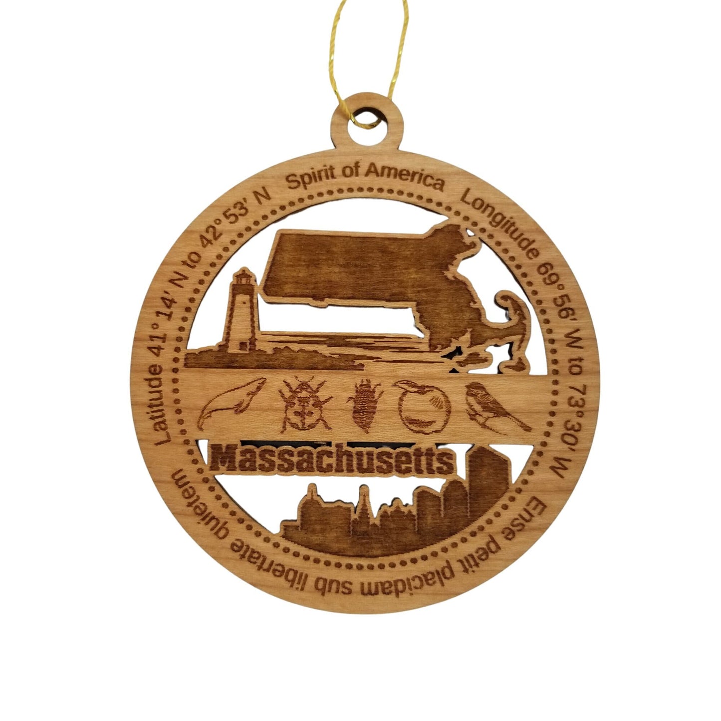 Wholesale Massachusetts Wood Ornament - MA Souvenir - Handmade In The USA