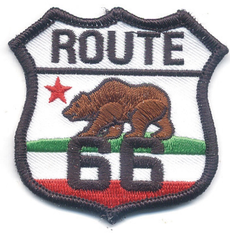 ROUTE 66 on CALIFORNIA bear flag souvenir embroidered patch