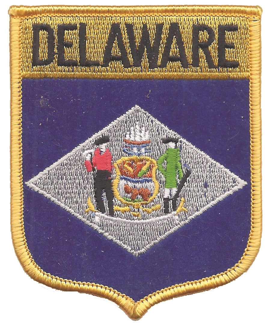 DELAWARE large flag shield embroidered patch for souvenir or uniform, DE