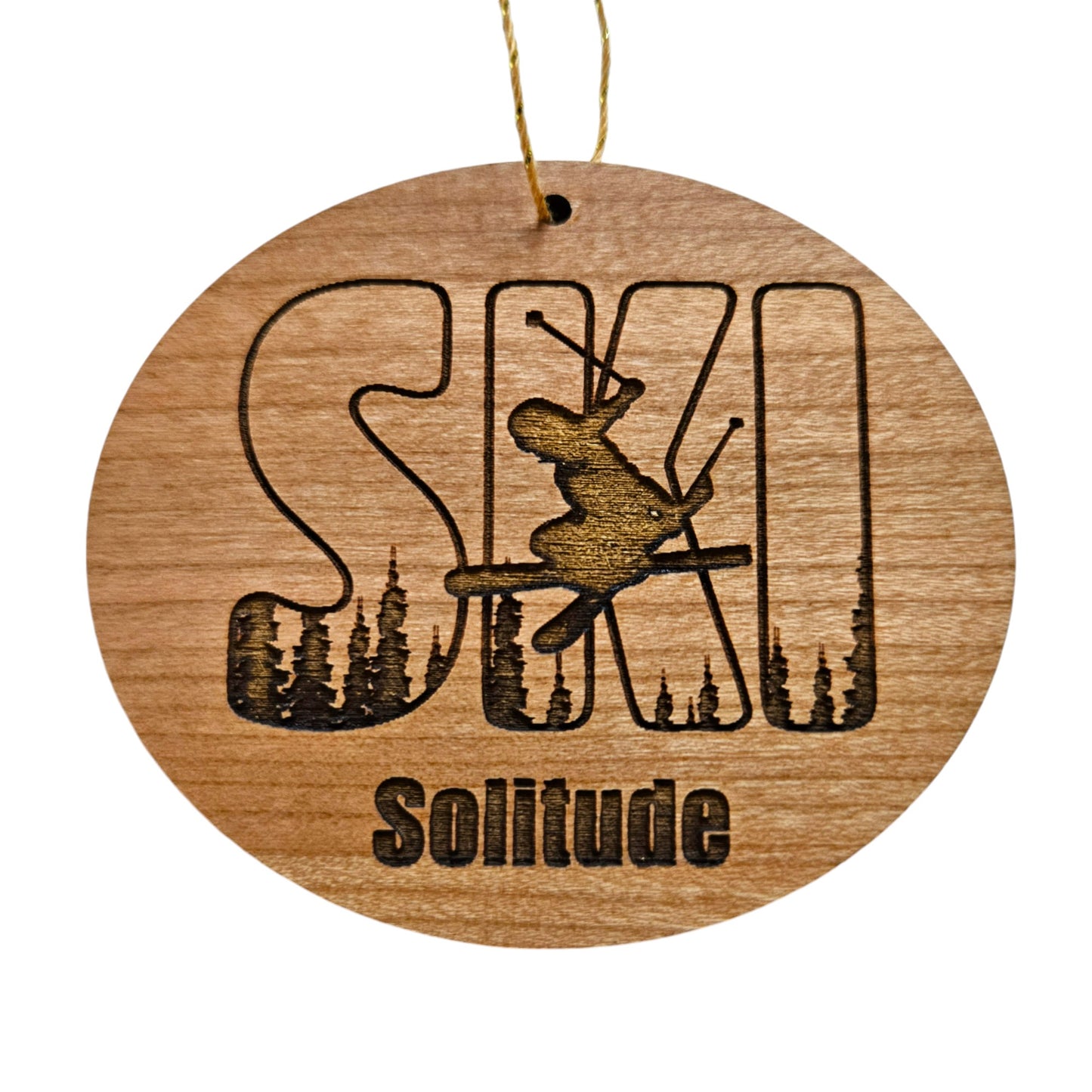 Solitude Utah Ski Ornament - Handmade Wood Ornament - UT Souvenir - Ski Skiing Skier Trees Christmas Travel Gift