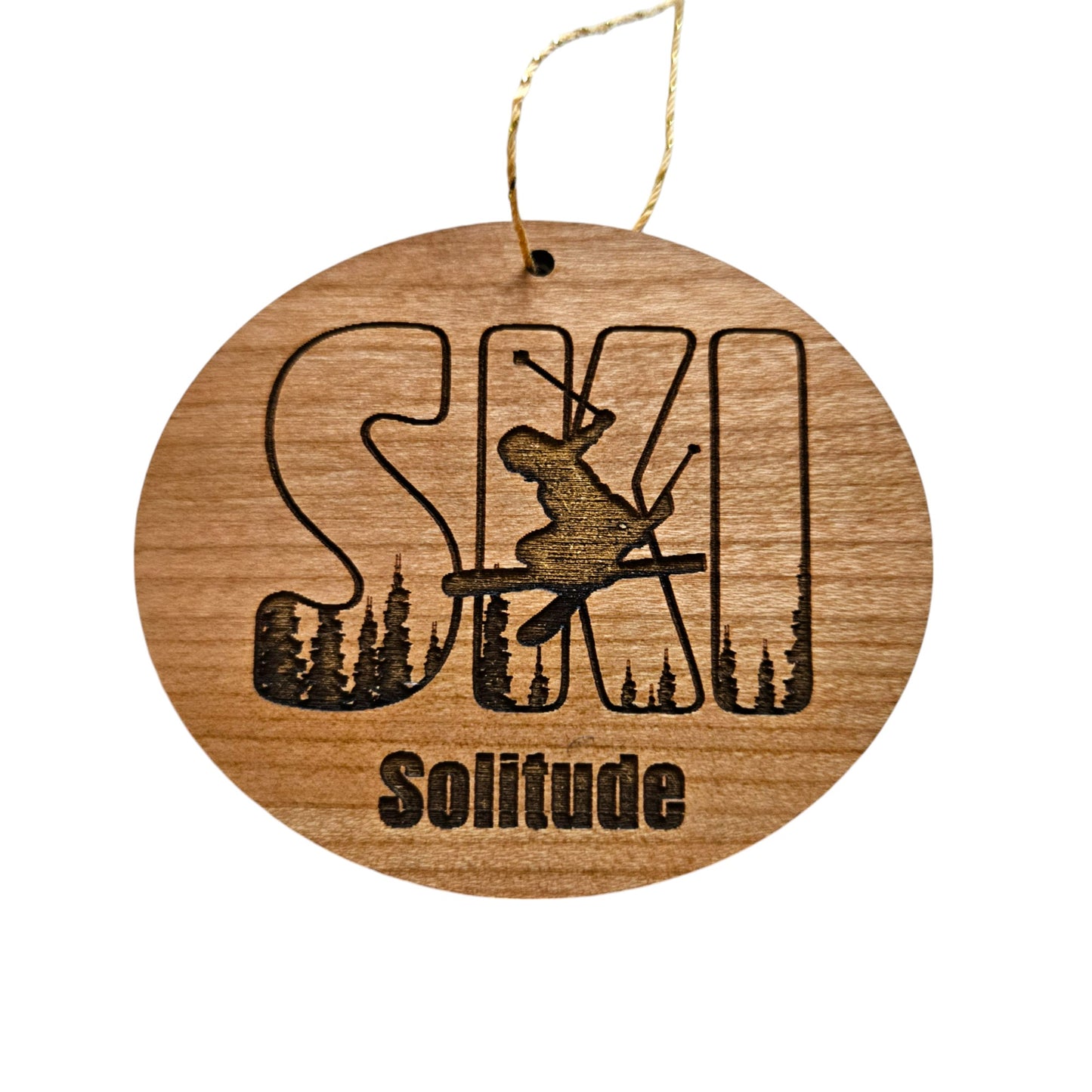 Solitude Utah Ski Ornament - Handmade Wood Ornament - UT Souvenir - Ski Skiing Skier Trees Christmas Travel Gift