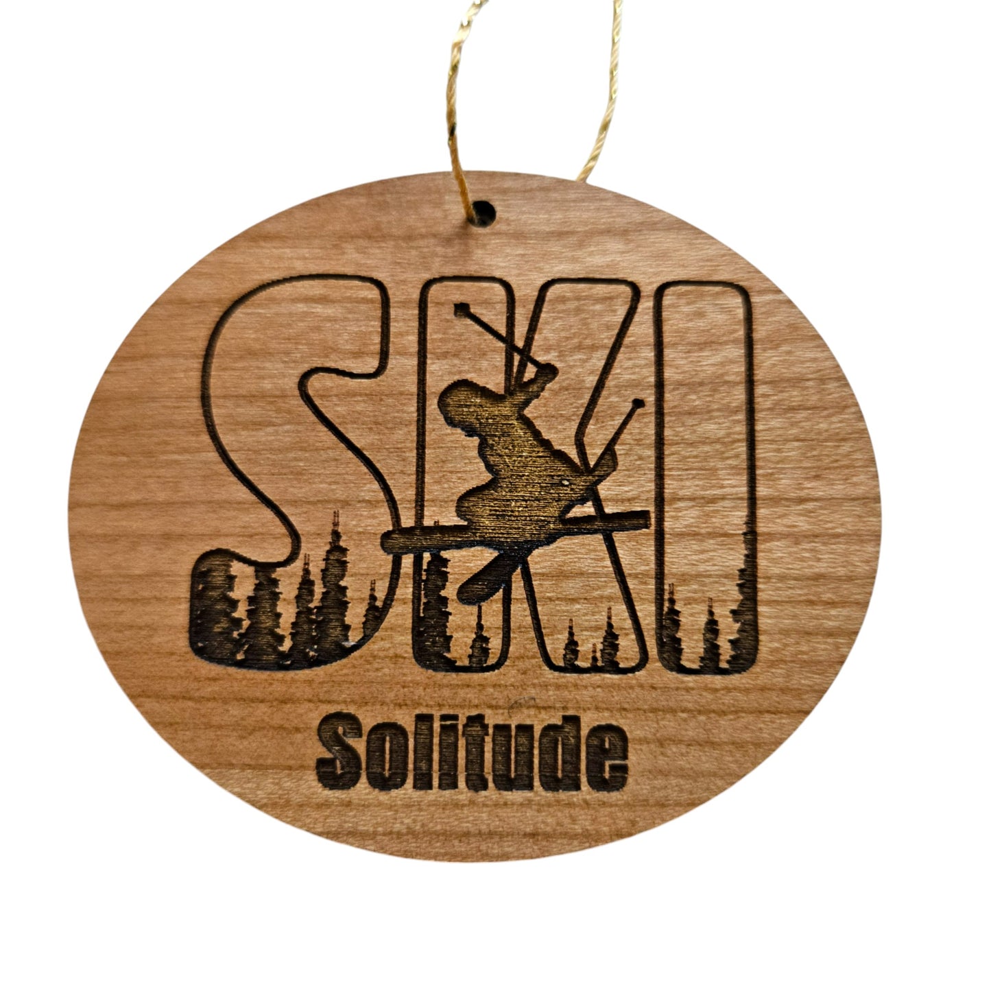 Solitude Utah Ski Ornament - Handmade Wood Ornament - UT Souvenir - Ski Skiing Skier Trees Christmas Travel Gift