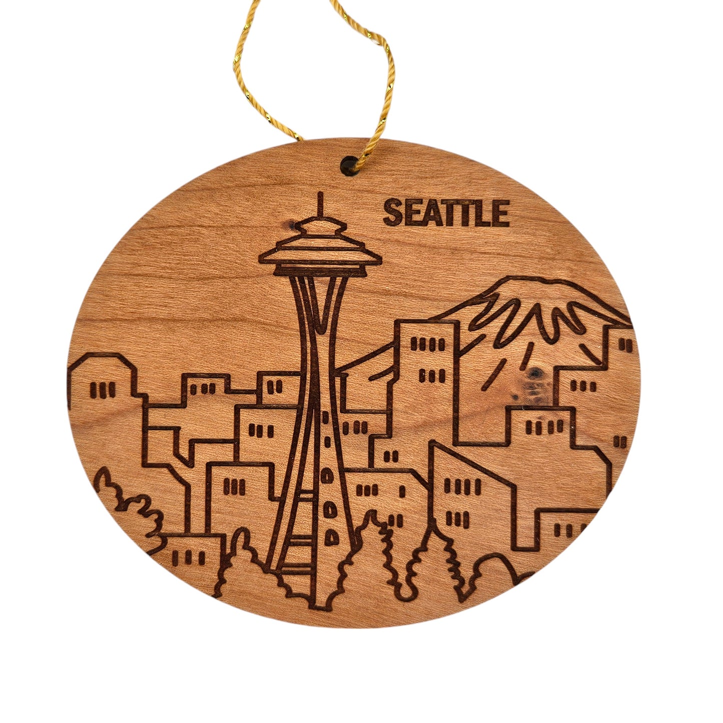 Seattle Washington Skyline Wood Ornament -  WA Souvenir  - Handmade in USA