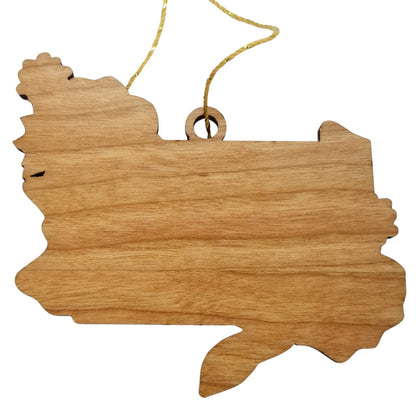 Wholesale Pennsylvania Wood Ornament -  State Shape with State Flowers Mountain Laurels PA - Handmade Wood Souvenir