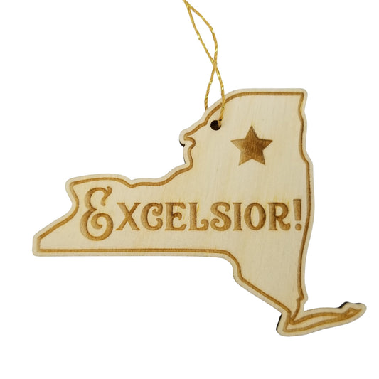 Wholesale New York Wood Ornament - NY State Shape with State Motto Souvenir
