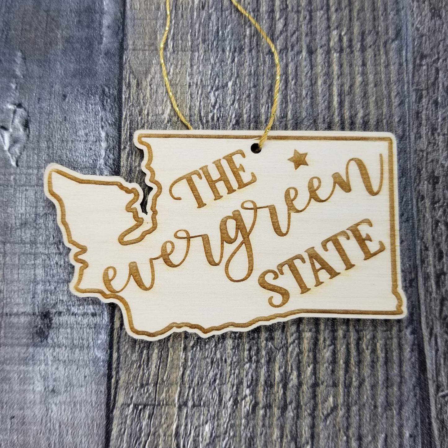 Washington Wood Ornament -  WA State Shape with State Motto - Handmade Made in USA Christmas Decor