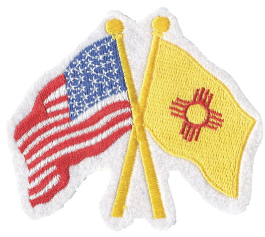 New Mexico & US flags crossed uniform or souvenir embroidered patch