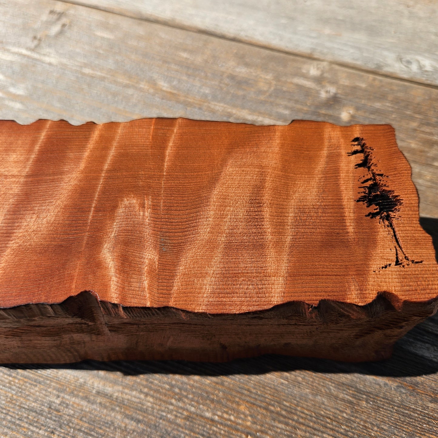 Handmade Wood Box with Redwood Tree Engraved Rustic Handmade Curly Wood #599 California Redwood Jewelry Box Storage Box