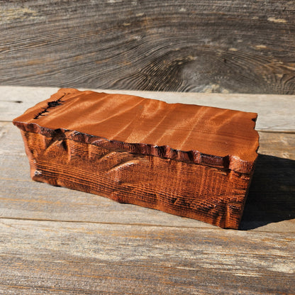 Handmade Wood Box with Redwood Tree Engraved Rustic Handmade Curly Wood #599 California Redwood Jewelry Box Storage Box