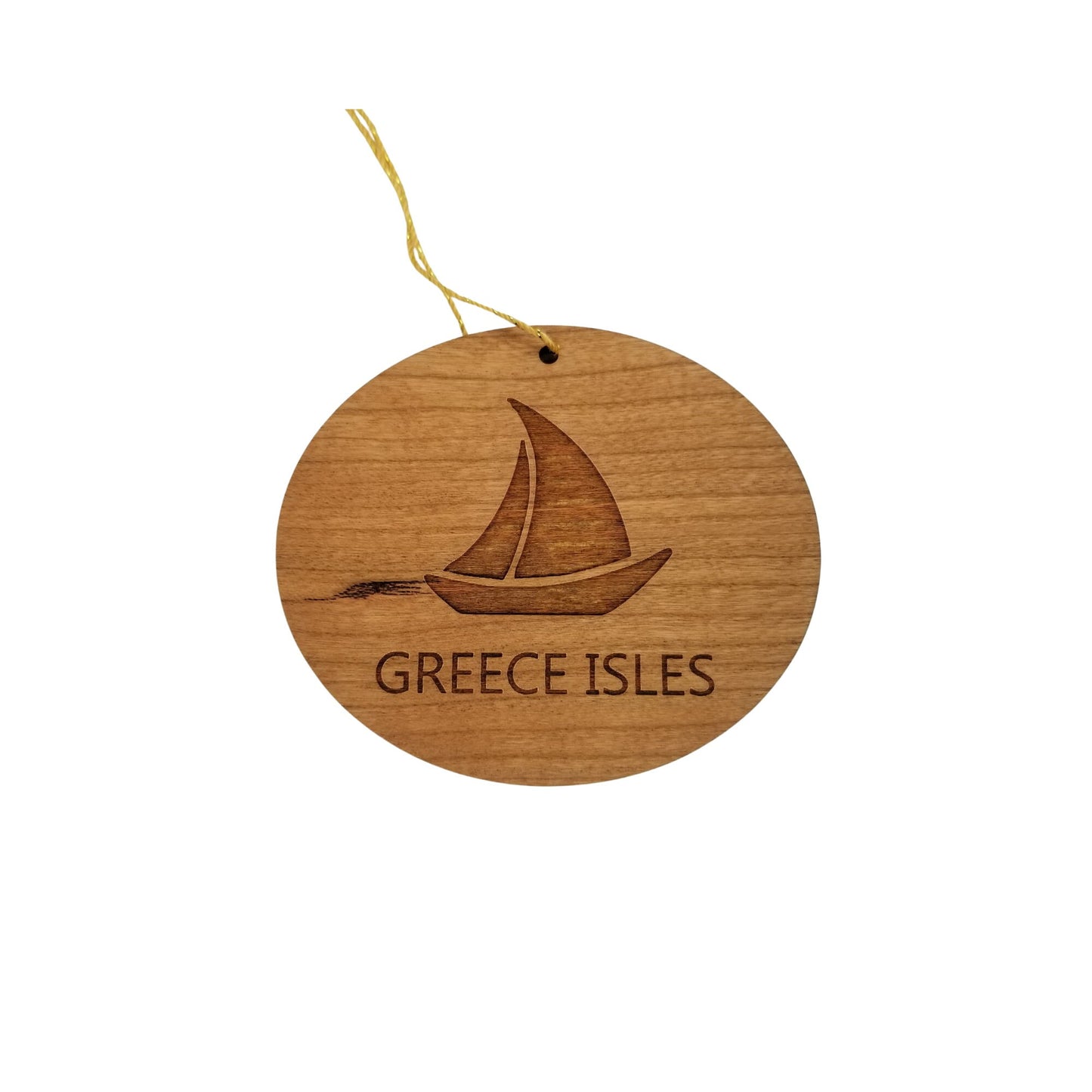 Greece Isles Ornament - Handmade Wood Ornament - Souvenir Sailing Sailboat - Christmas Ornament 3 Inch