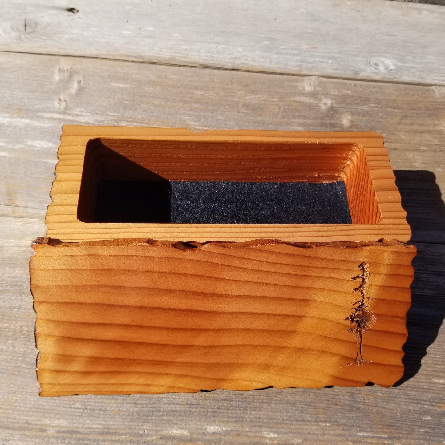 Handmade Wood Box with Redwood Tree Engraved Rustic Handmade Curly Wood #584 California Redwood Jewelry Box Storage Box