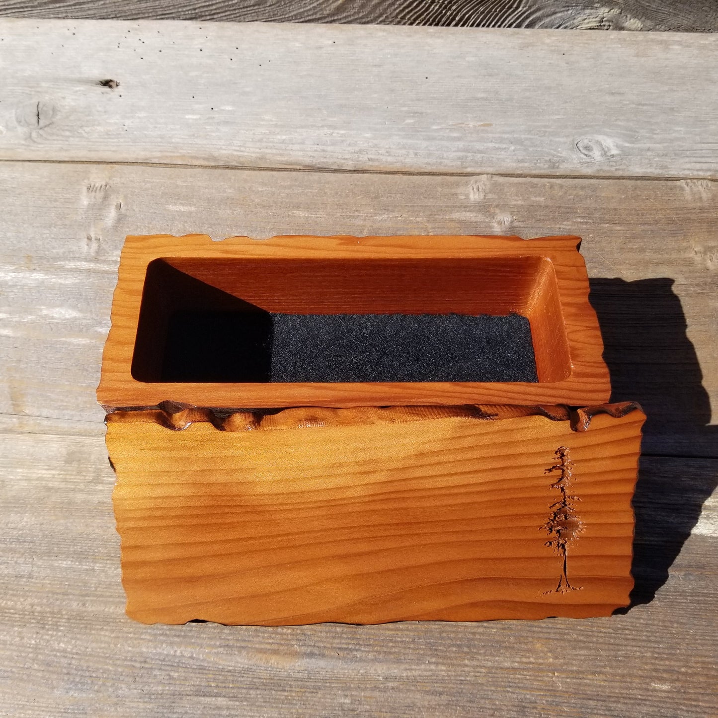 Redwood Jewelry Box Curly Wood Engraved Rustic Handmade California #587 Memento Box, Mom Gift, Anniversary Gift