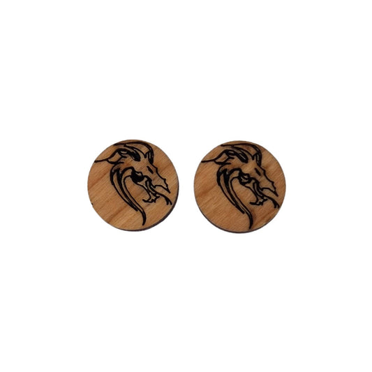 Wholesale Dragon Earrings - Cherry Wood Earrings - Stud Earrings - Post Earrings - Dragon Head