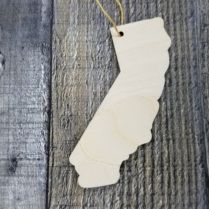 California Wood Ornament -  CA State Shape with State Motto - Handmade Wood Ornament Made in USA Christmas Decor