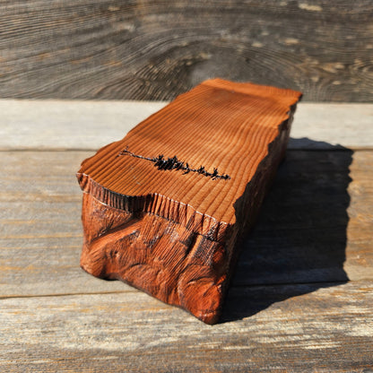 Handmade Wood Box with Redwood Tree Engraved Rustic Handmade Curly Wood #600 California Redwood Jewelry Box Storage Box