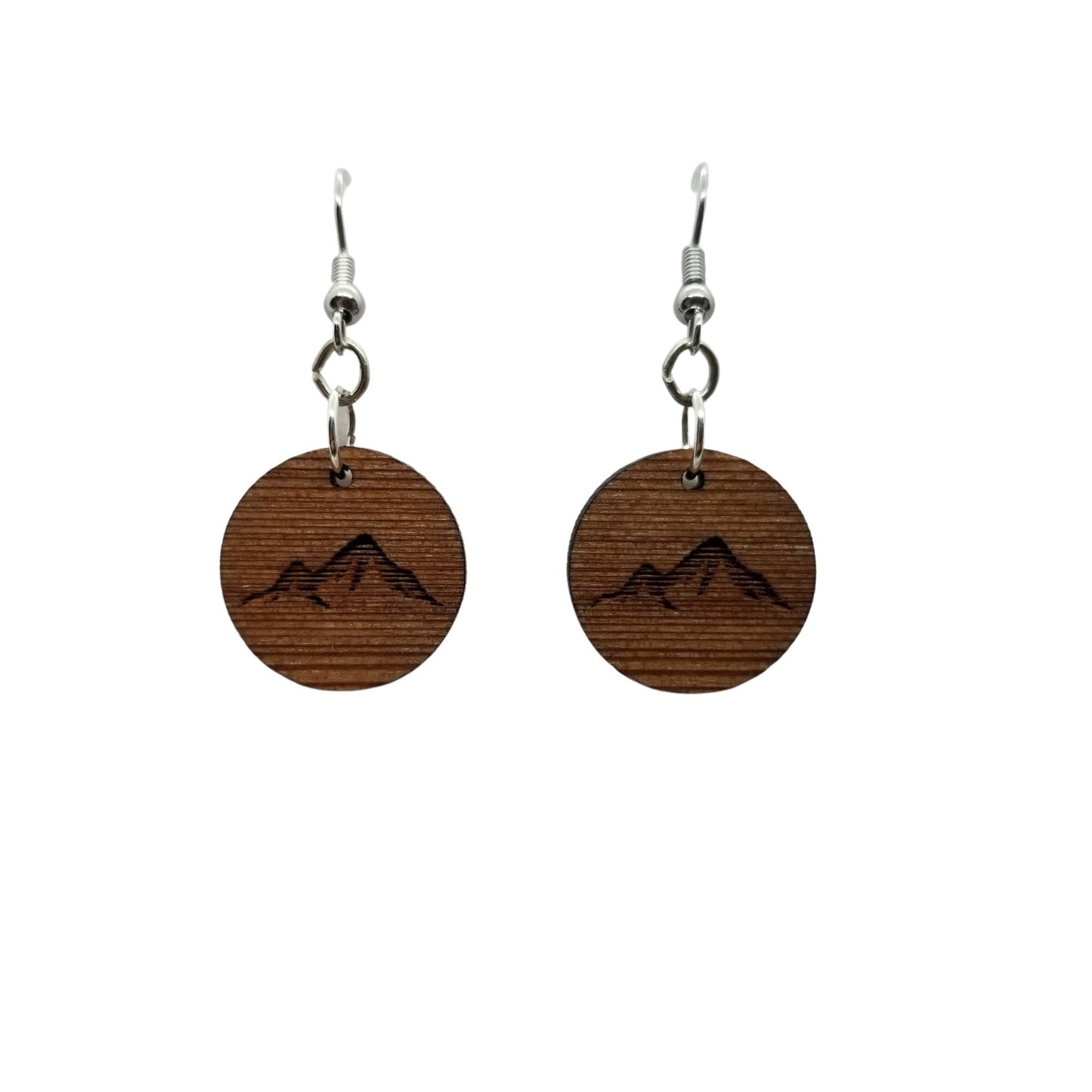 Wholesale Redwood Earrings - Mountain Engraved Wood Earrings - California Redwood Dangle Earrings - CA Souvenir Keepsake