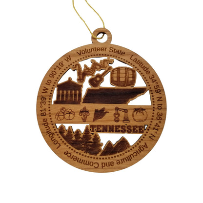 Tennessee Wood Ornament -  TN Souvenir  - Handmade Wood Ornament Made in USA State Shape Barrel Guitar Music Trees Mountains