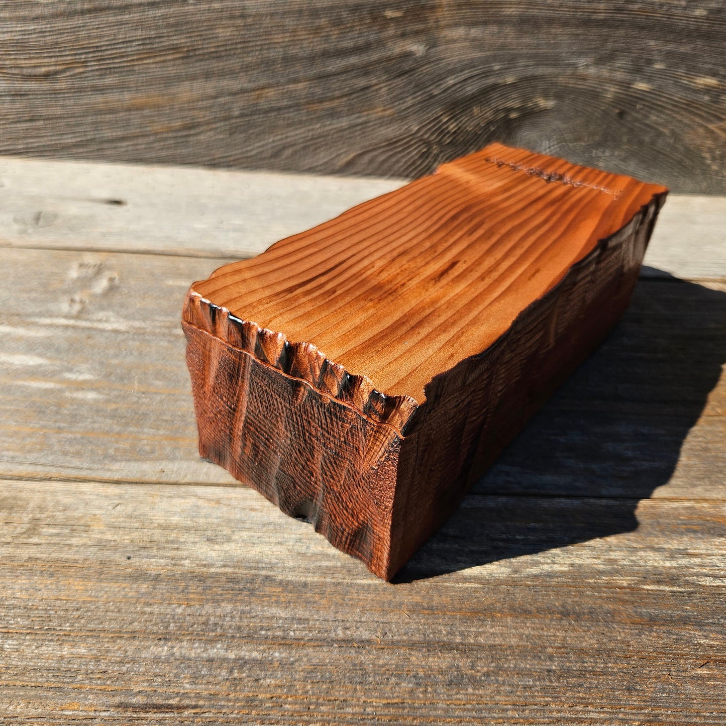 Handmade Wood Box with Redwood Tree Engraved Rustic Handmade Curly Wood #595 California Redwood Jewelry Box Storage Box