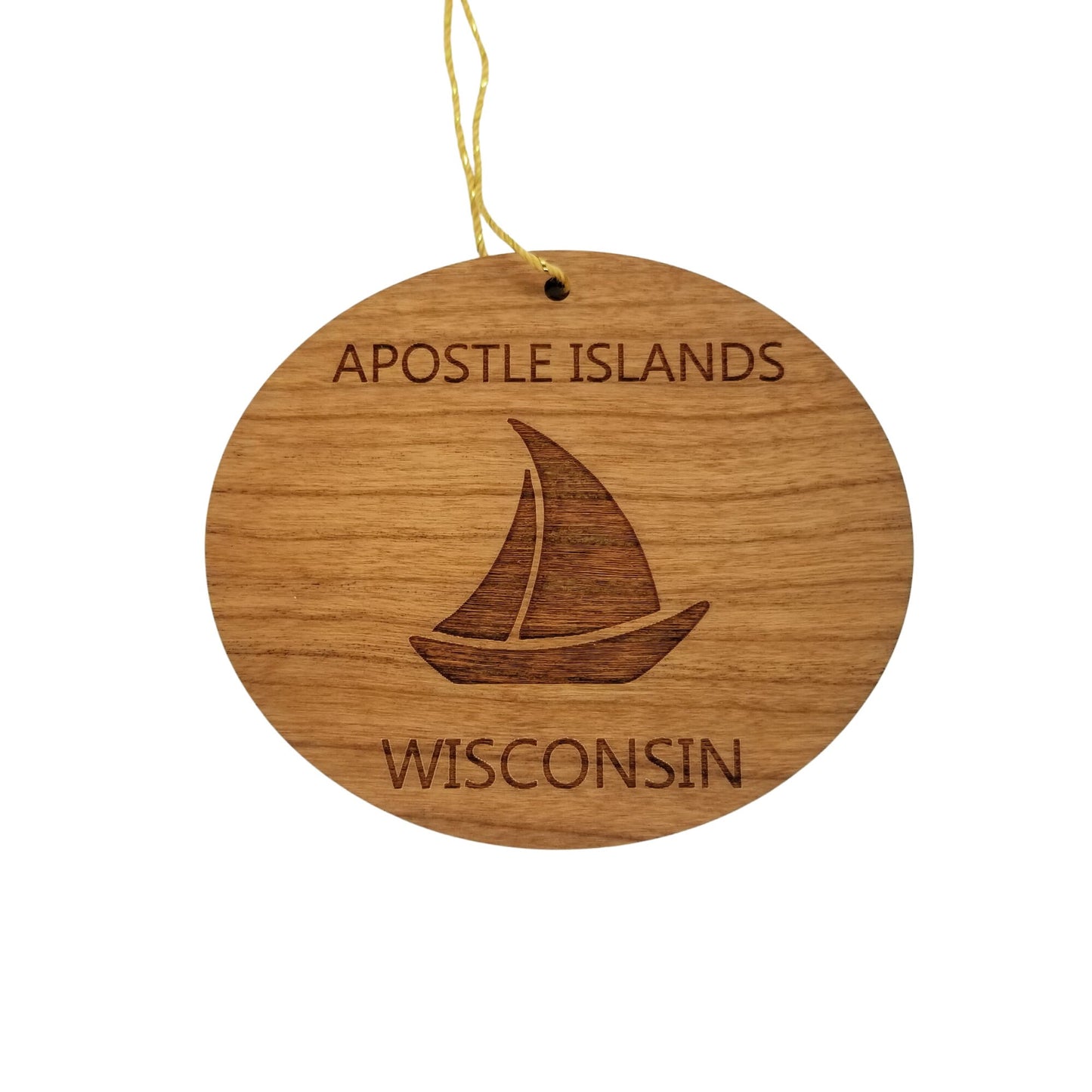 Apostle Islands Wisconsin Ornament - Handmade Wood Ornament - WI Souvenir Sailing Sailboat - Christmas Ornament 3 Inch