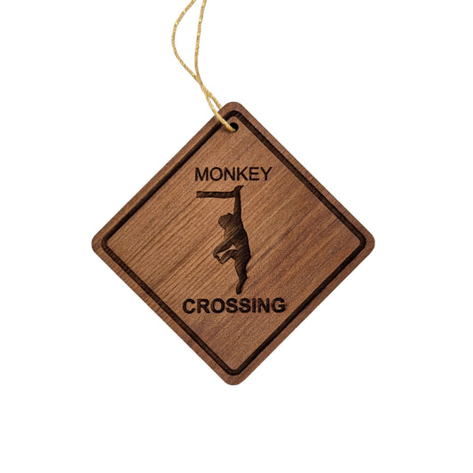 Monkey Crossing Ornament - Monkey Ornament - Wood Ornament Handmade in USA - Monkey Souvenir Gift - Christmas Home Decor