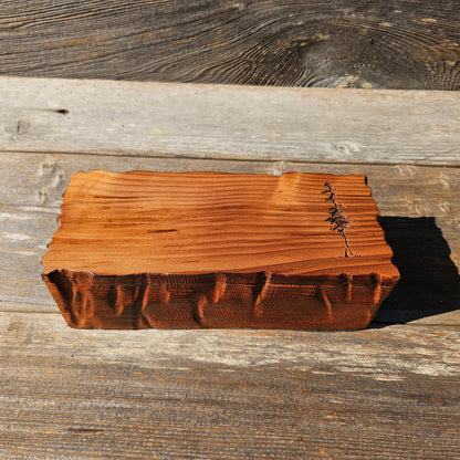 Handmade Wood Box with Redwood Tree Engraved Rustic Handmade Curly Wood #595 California Redwood Jewelry Box Storage Box