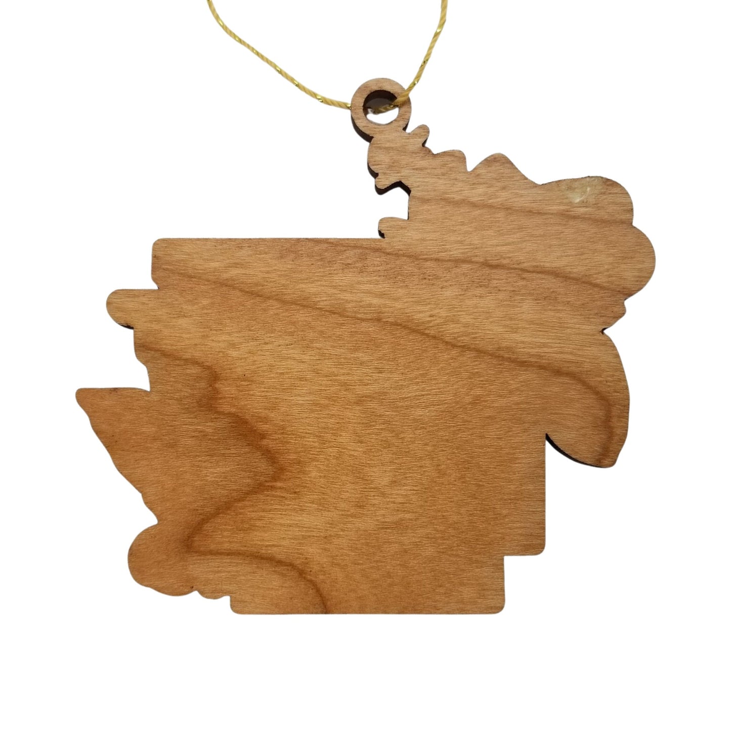 Wholesale Arkansas Wood Ornament -  AR State Shape with State Flowers Apple Blossoms - Handmade Wood Souvenir