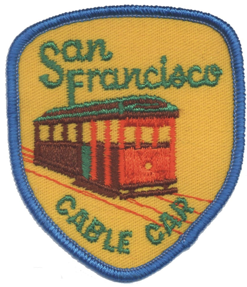 San Francisco CABLE CAR souvenir embroidered patch with Blue Border - 4006B