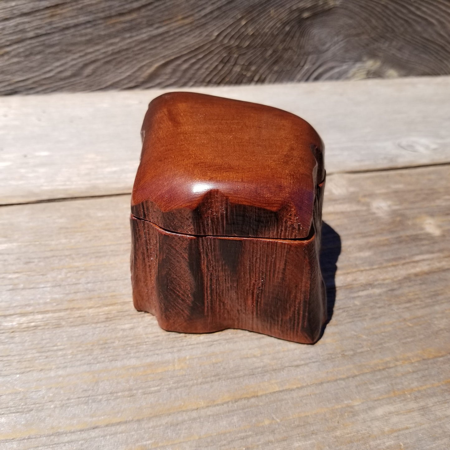 Wood Ring Box Redwood Rustic Handmade California Storage Live Edge Mini #635 Birthday Gift Christmas Gift Mother's Day Gift