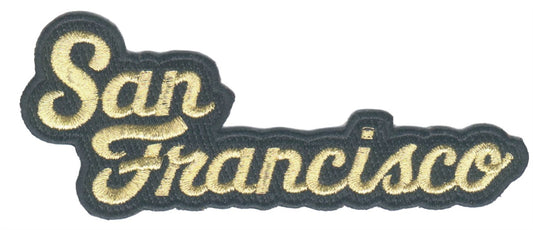 San Francisco script: metallic gold on black souvenir embroidered patch