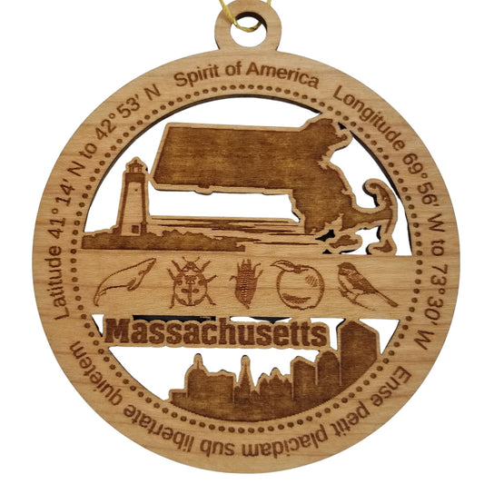 Wholesale Massachusetts Wood Ornament - MA Souvenir - Handmade In The USA