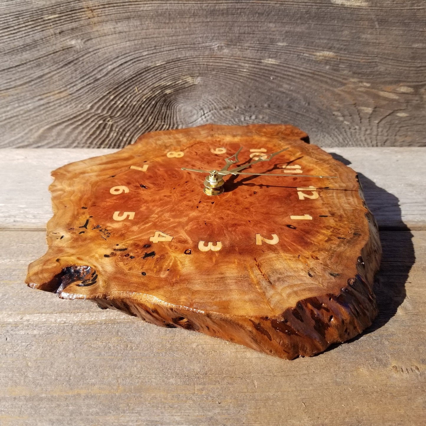 Wood Wall Clock Redwood Clock Handmade Wall Hanging Rustic Wedding Gift Burl Live Edge #556 Anniversary Small