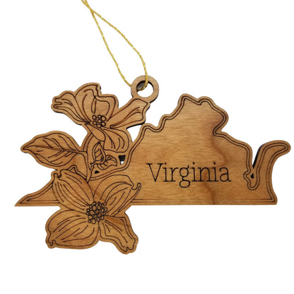 Wholesale Virginia Wood Ornament -  VA State Shape with State Flowers Cutout - Handmade Wood Souvenir