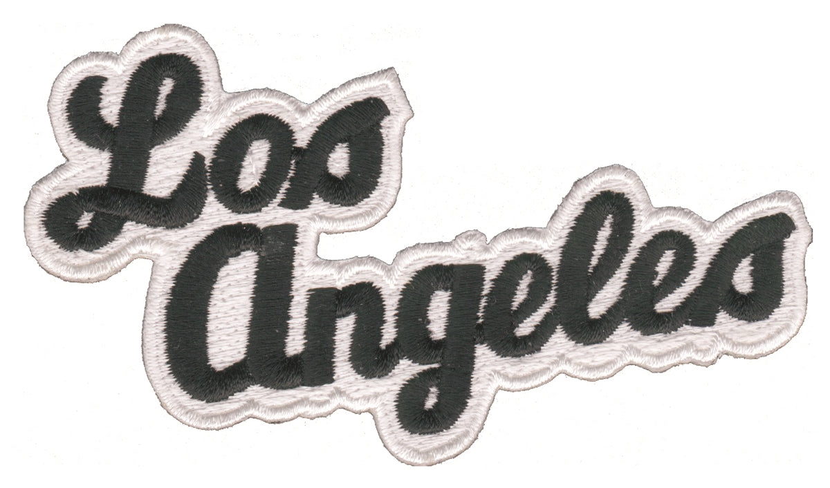 Los Angeles script: black on white souvenir embroidered patch