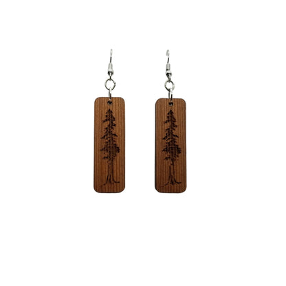 Wholesale Redwood Earrings - Engraved Tree Rectangle Wood Earrings - California Redwood Dangle Earrings - CA Souvenir Keepsake