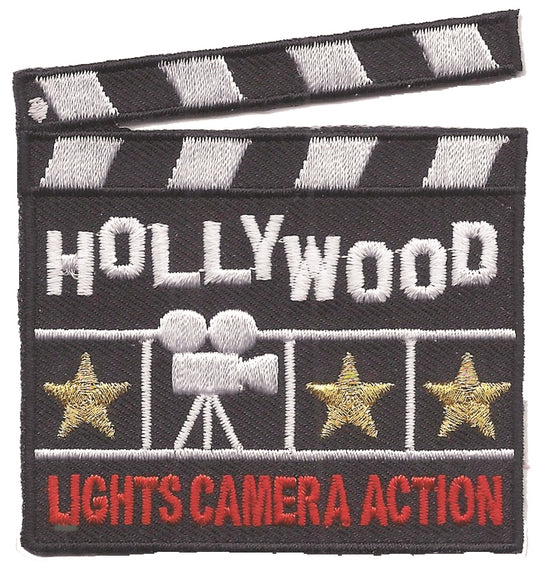 HOLLYWOOD LIGHTS CAMERA ACTION clapper souvenir embroidered patch