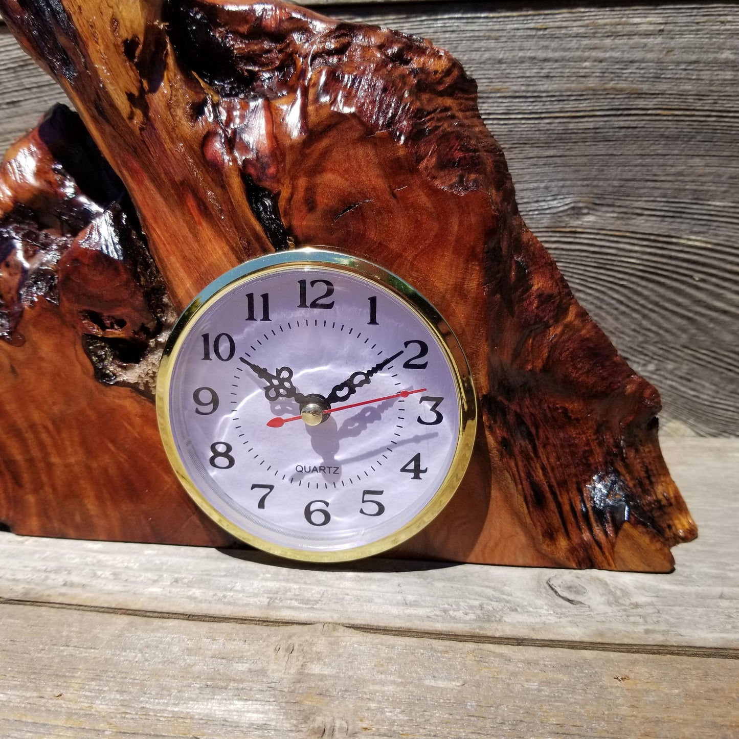 Redwood Wood Desk Clock Mantle Office #645  Gifts for Men Sitting Wood Shelf Retirement Gift Coworker Gift Corporate Gift