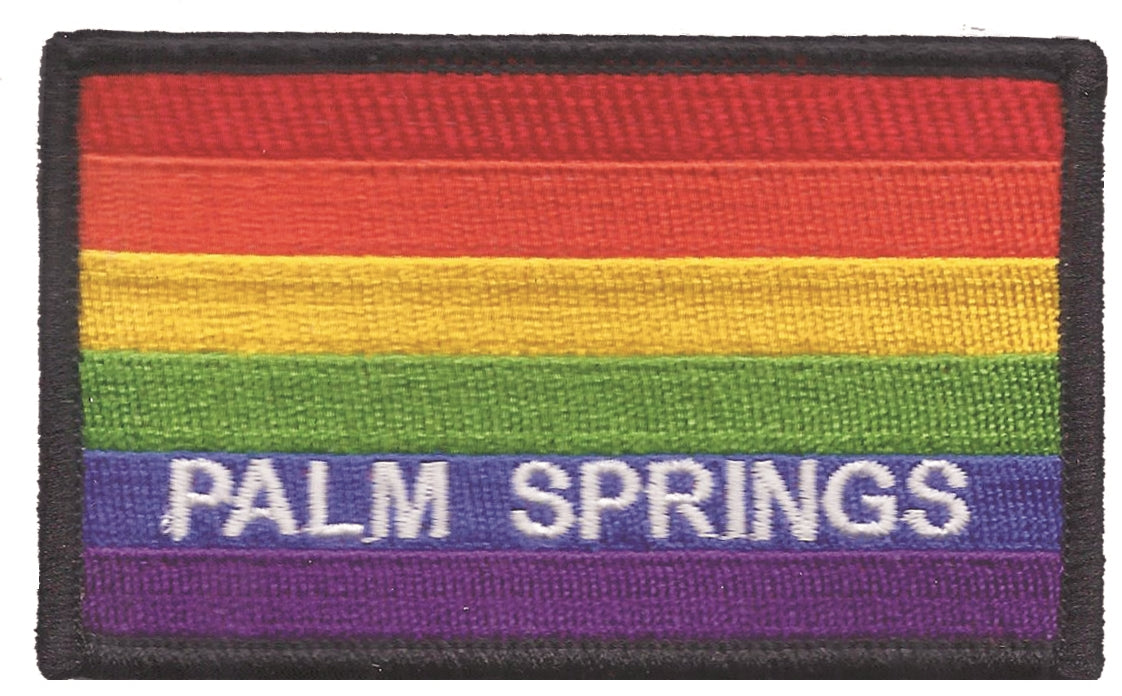 PALM SPRINGS rainbow gay flag, black border souvenir embroidered patch