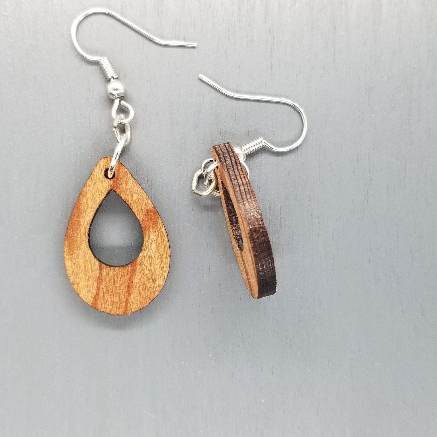 Wholesale Redwood Earrings - Cutout Teardrop Earrings - California Redwood Dangle Earrings - CA Souvenir Keepsake - Wood Earrings