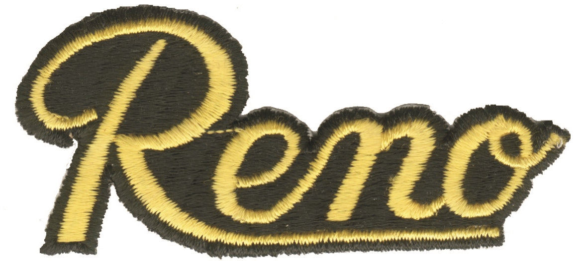 Reno script gold on black souvenir embroidered patch