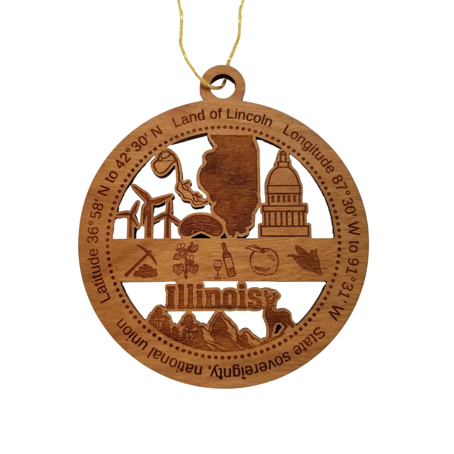 Wholesale Illinois Wood Ornament -  IL Souvenir - Handmade