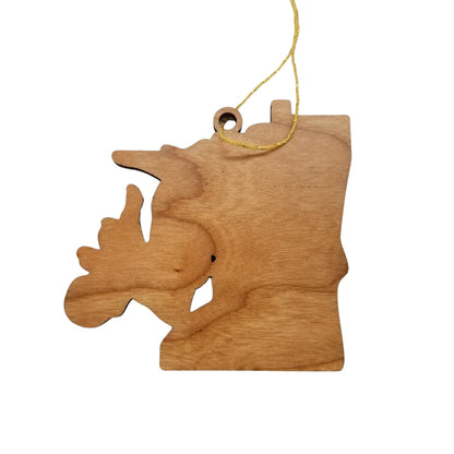 Wholesale Delaware Wood Ornament -  DE State Shape with State Flowers Peach Blossoms - Handmade Wood Souvenir